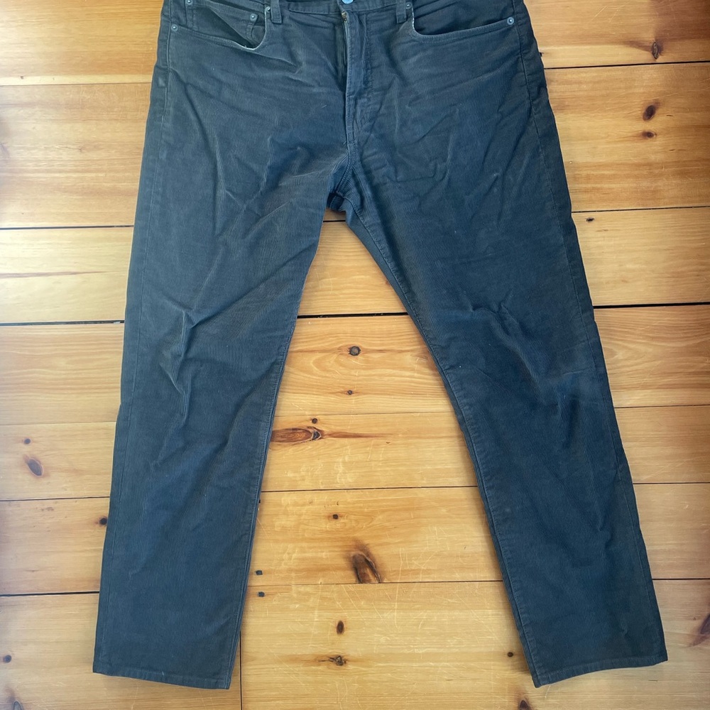 Slate Blue Corduroy Pants with Straight Cut and Five Pocket Design